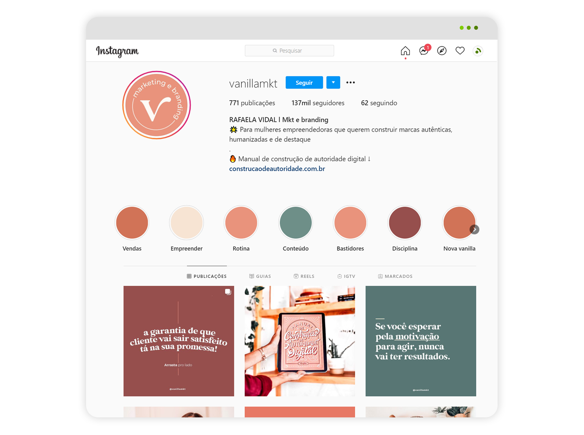 Instagram do Vanilla Marketing e Branding