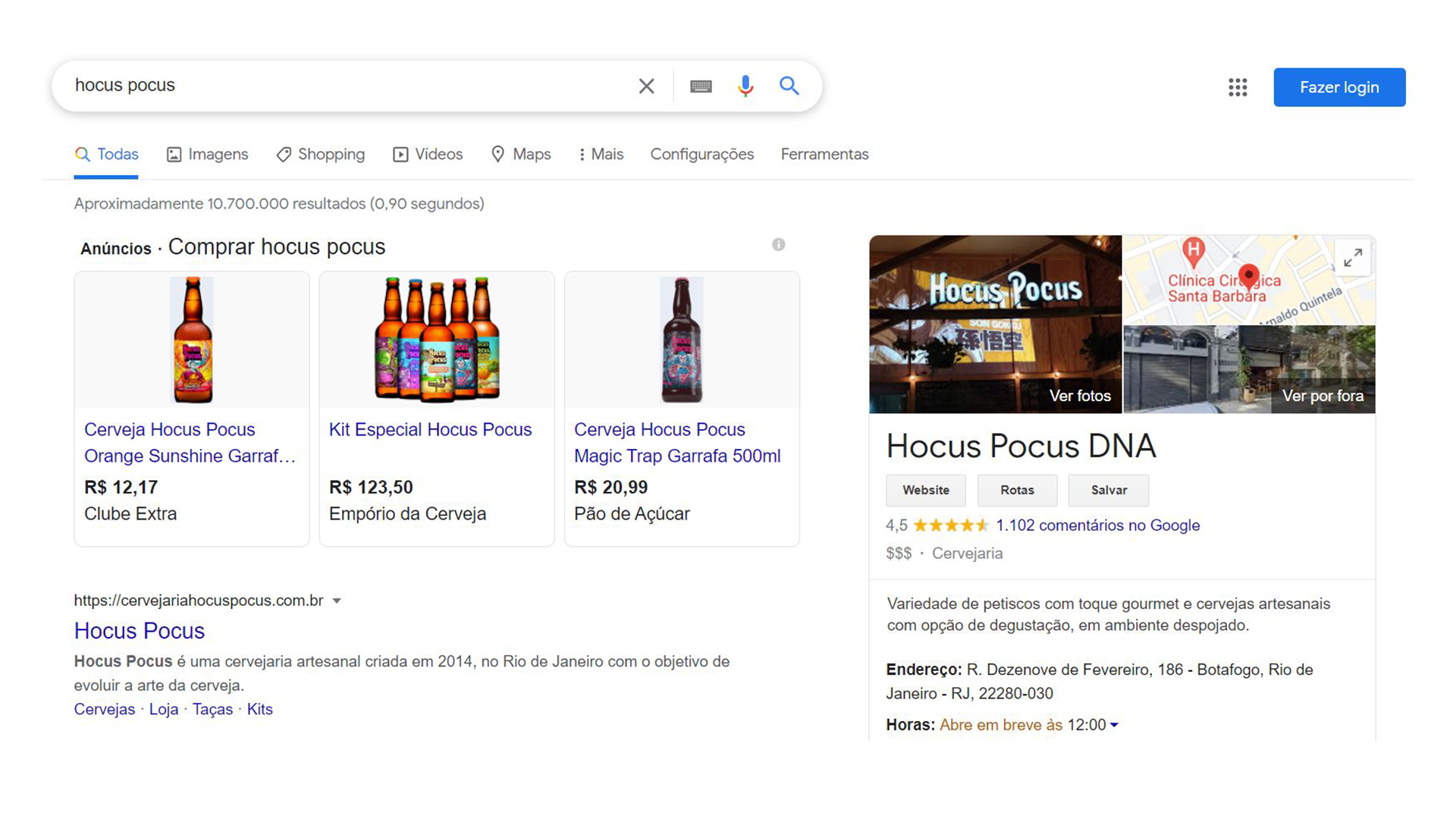 Google Meu Negócio da cervejaria Hocus Pocus