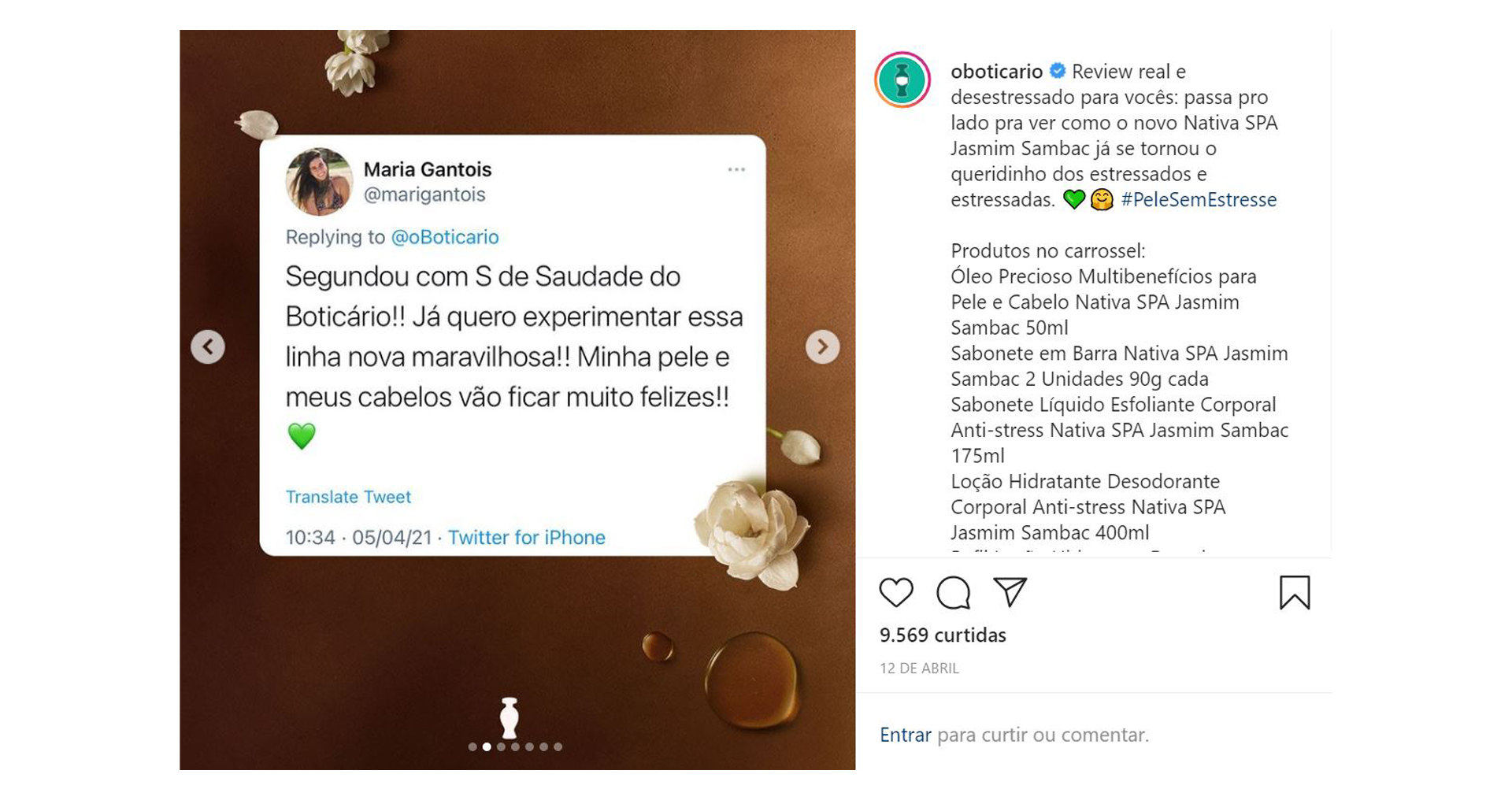 Post do Instagram do Boticário compartilhando feedbacks de clientes